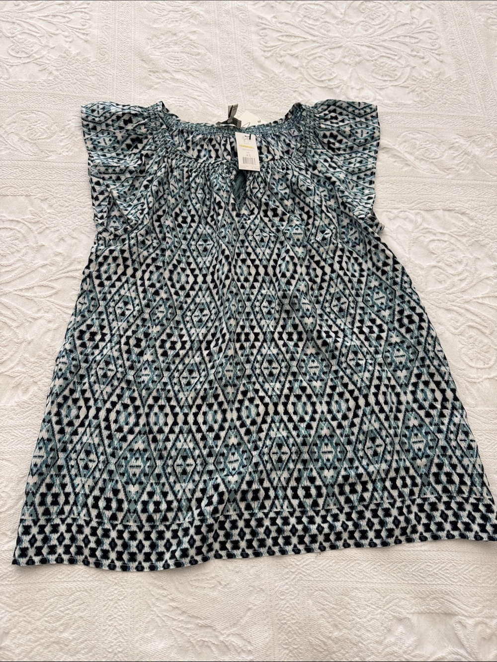 Joie Silk Women’s Blue Patterned Smocked Neck Top NWT